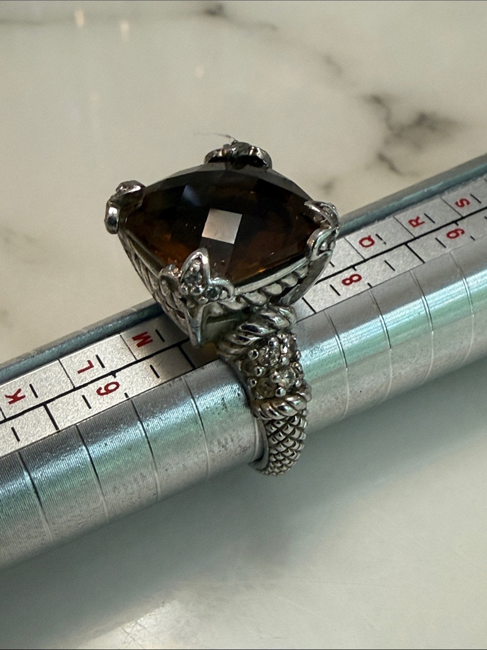 Judith Ripka Sterling silver ring with smoky quartz, size 7
